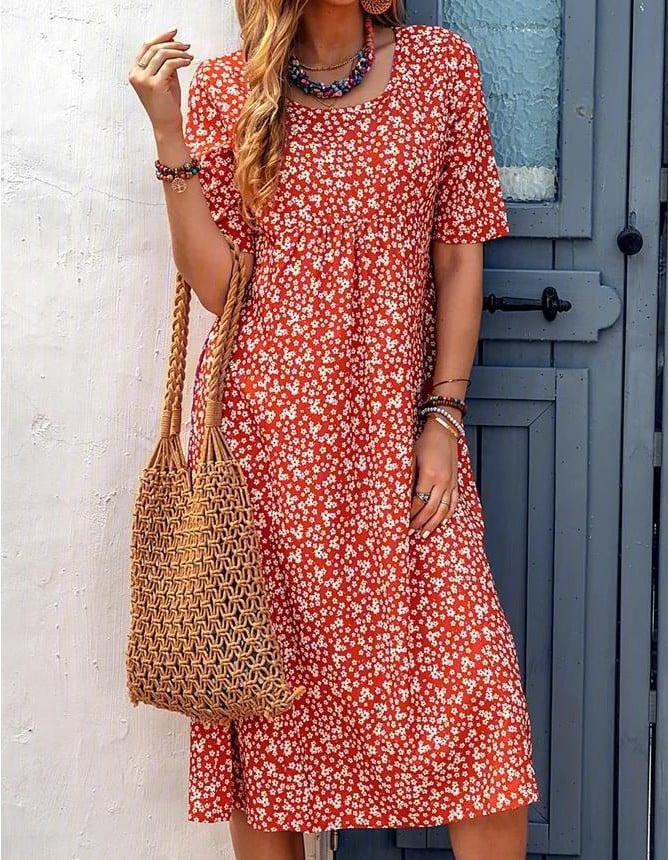 Pocket Short Sleeve Casual Midi Dress