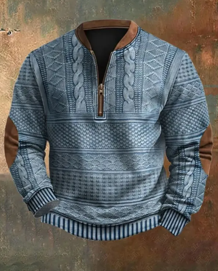 Men's Digital Print Half-Zip Sweater