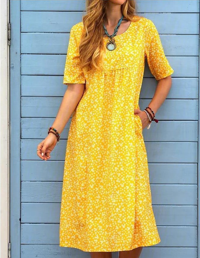 Pocket Short Sleeve Casual Midi Dress
