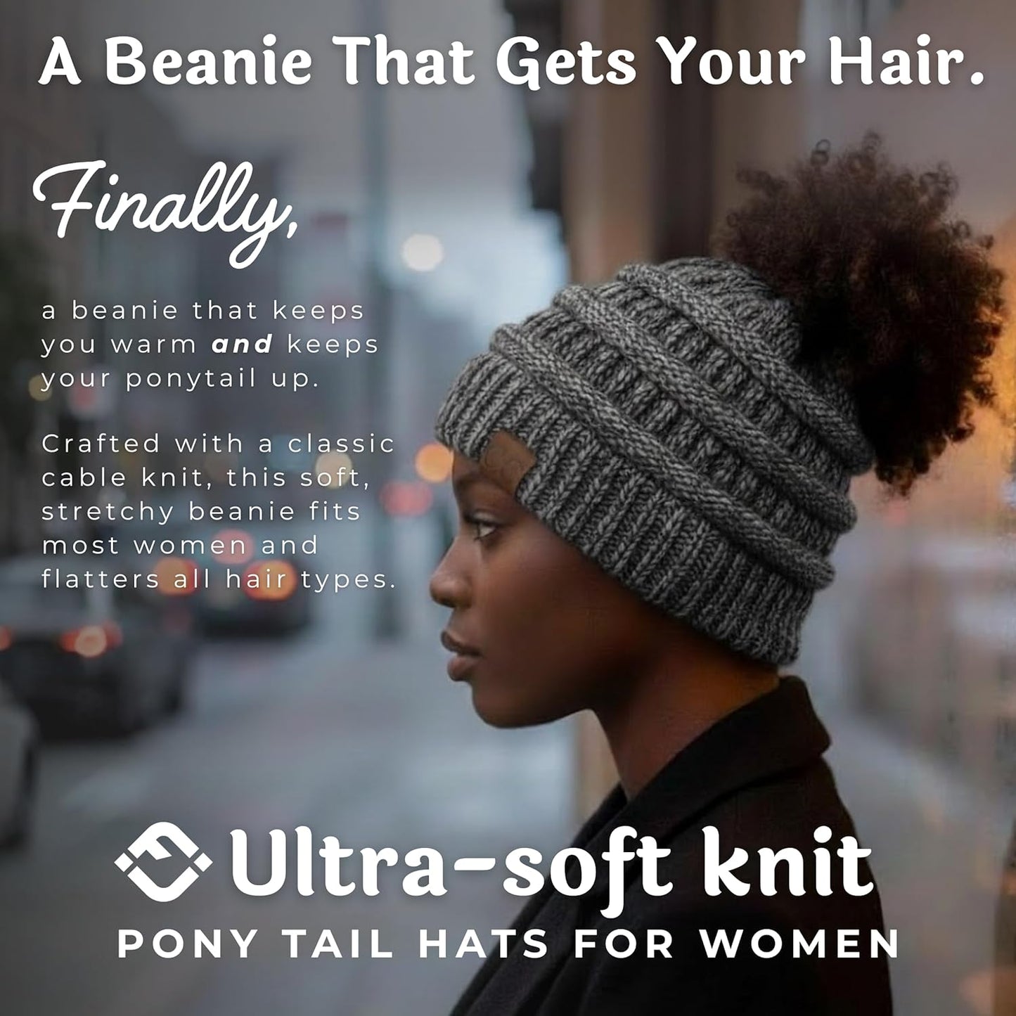 Women'S Beanie Ponytail Messy Bun Beanietail Multi Color Ribbed Hat Cap