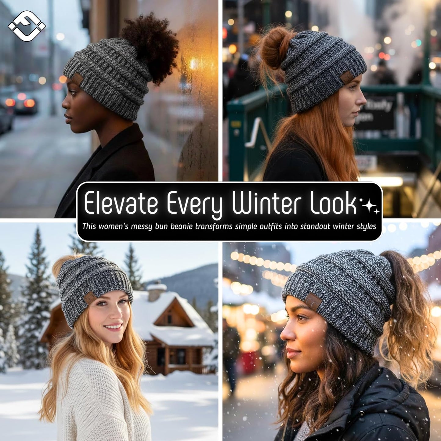 Women'S Beanie Ponytail Messy Bun Beanietail Multi Color Ribbed Hat Cap