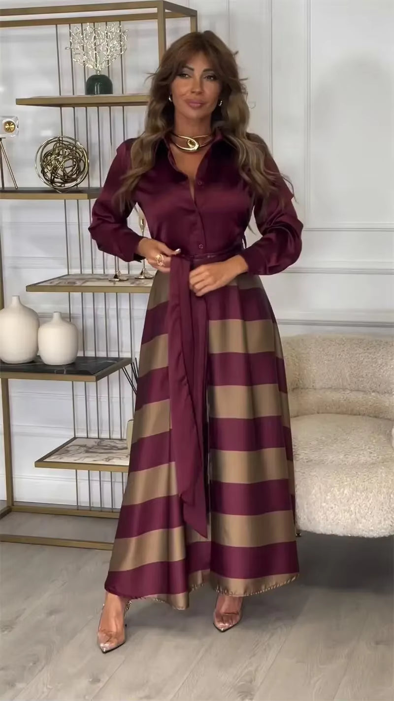 Elegant Grace: Striped Lace-Up Abaya Dress for Modern Muslim Women