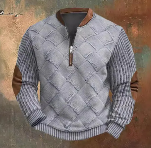 Men's Digital Print Half-Zip Sweater