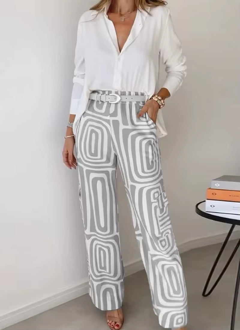 ElleMode™ Printed Two-Piece Set – Effortless Power Dressing for the Modern Woman