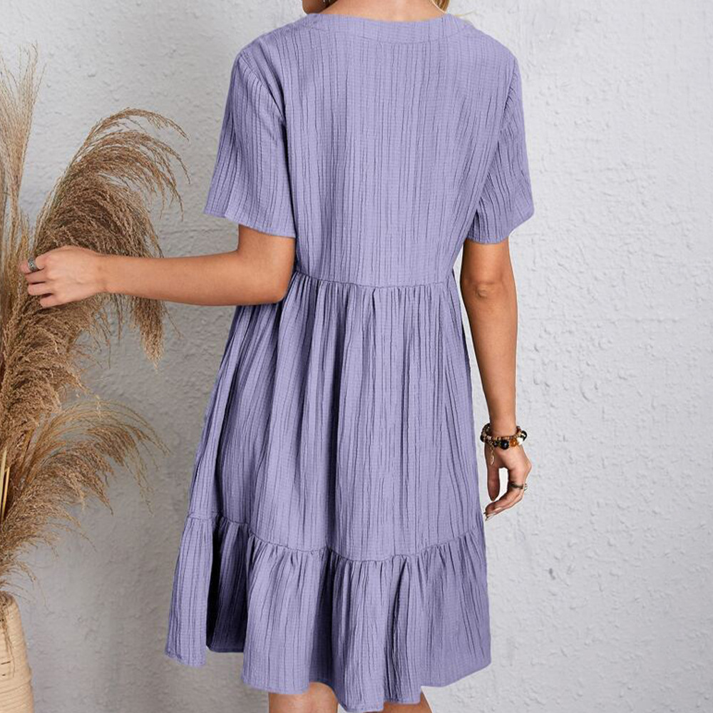 Solid Color V-Neck Midi Dress