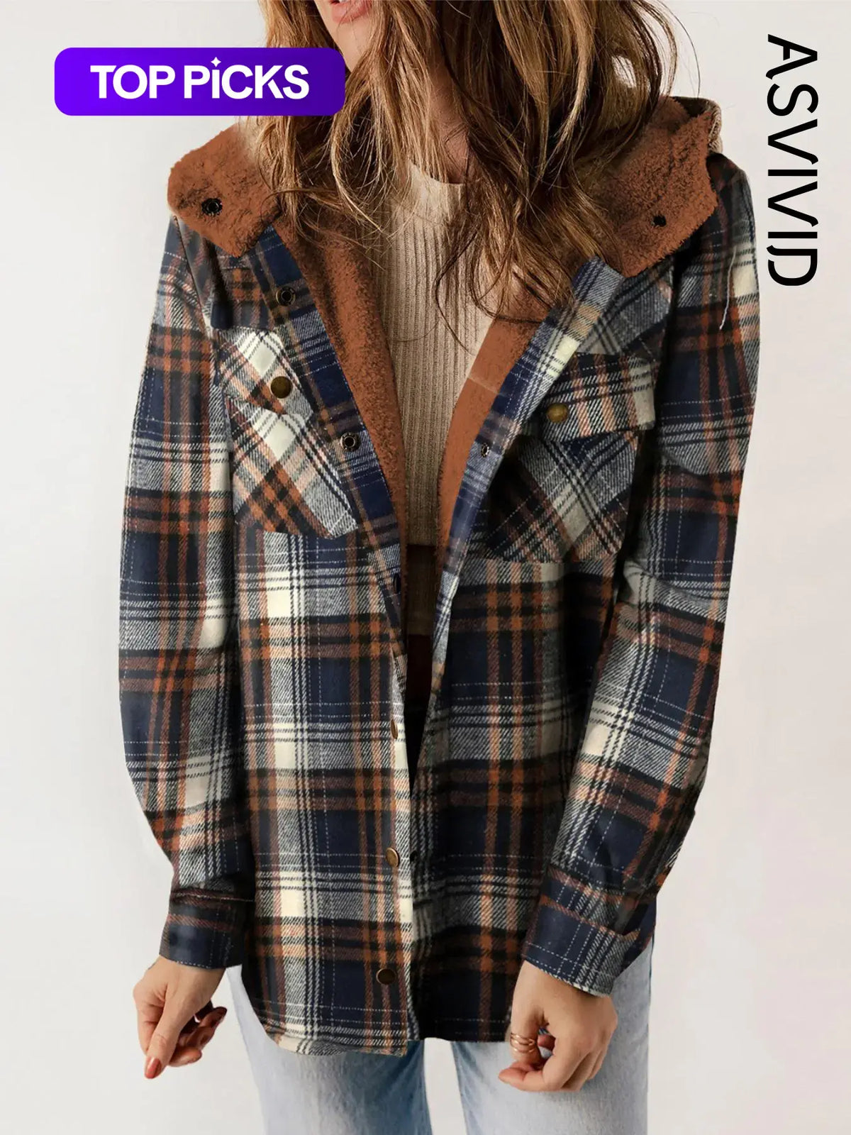 Plaid Hooded Casual Outerwear