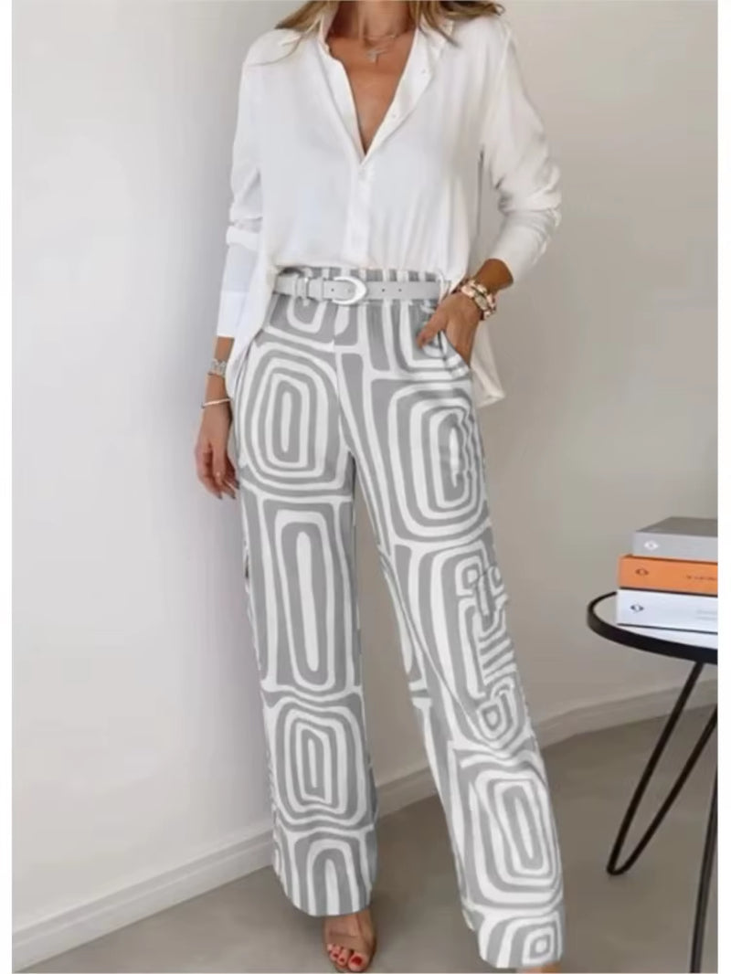ElleMode™ Printed Two-Piece Set – Effortless Power Dressing for the Modern Woman